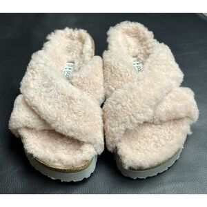 Papillio by Birkenstock Pink Shearling Sandals 36 L5 Criss Cross Slides New